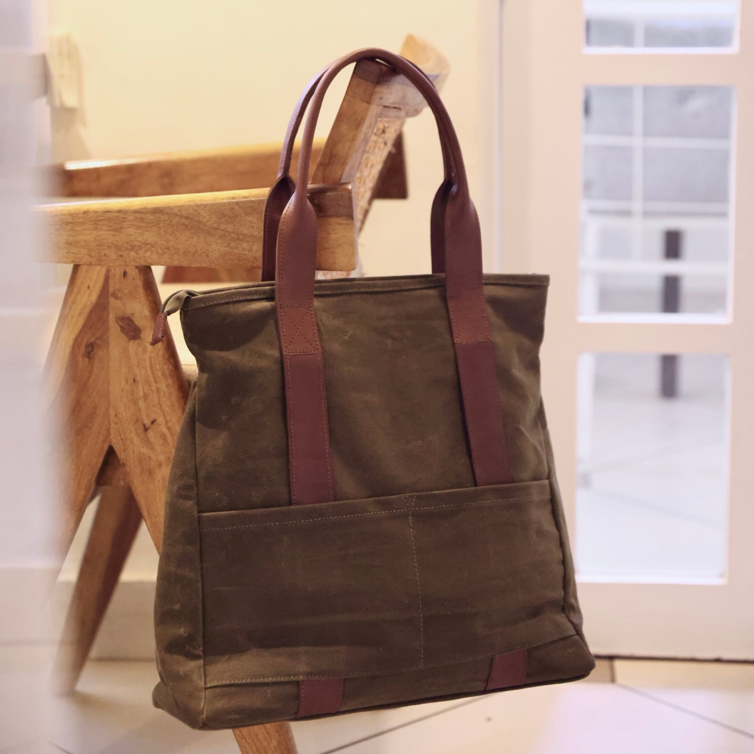 Olive Women Tote Bag | Waxed Canvas - Dpotli