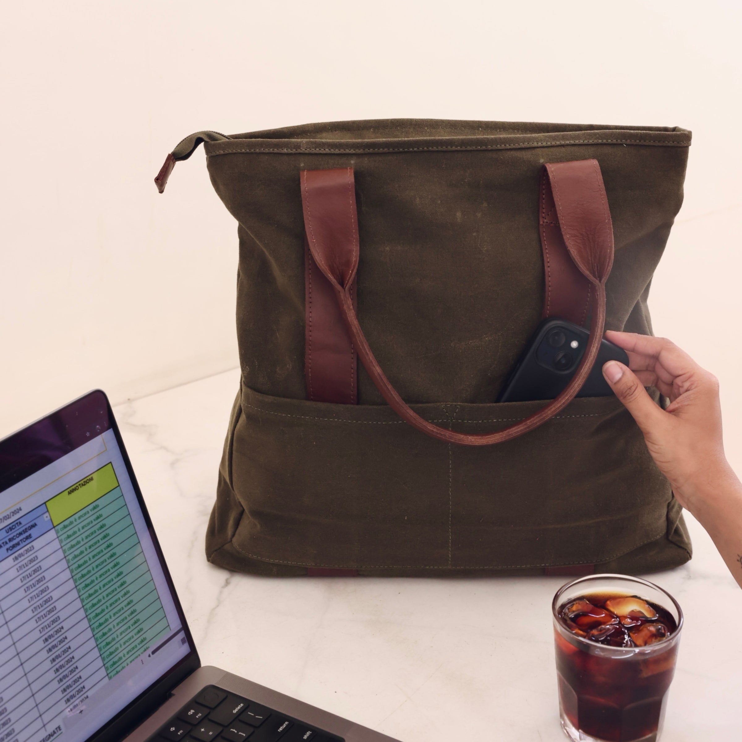 Olive Women Tote Bag | Waxed Canvas - Dpotli