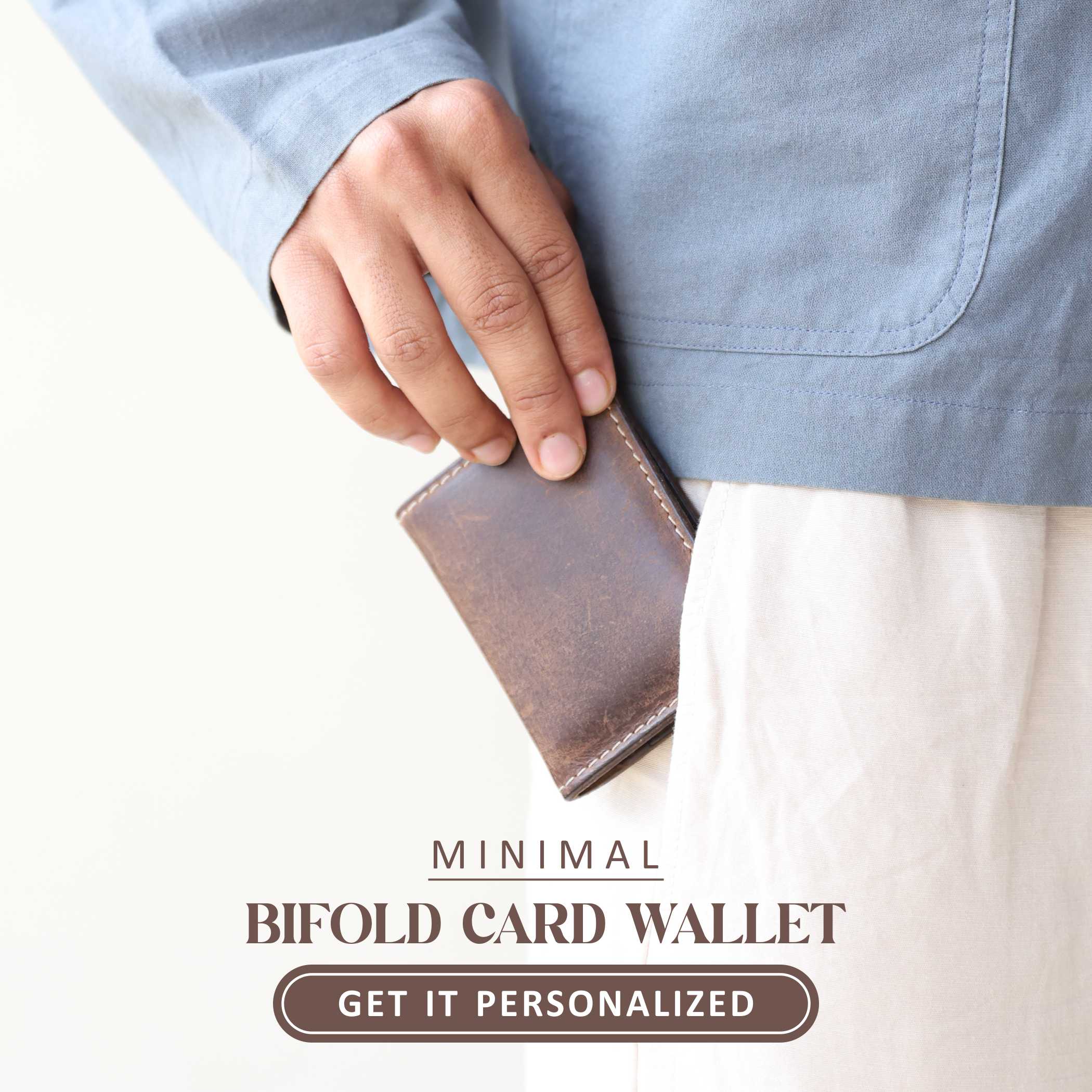 Bifold Leather Card Holder - Minimalist Slim Wallet for Cards & Cash