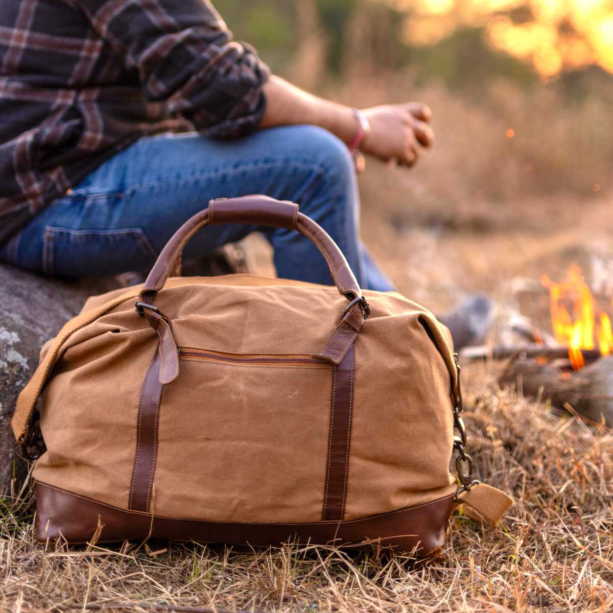 Brown canvas duffle bag hotsell