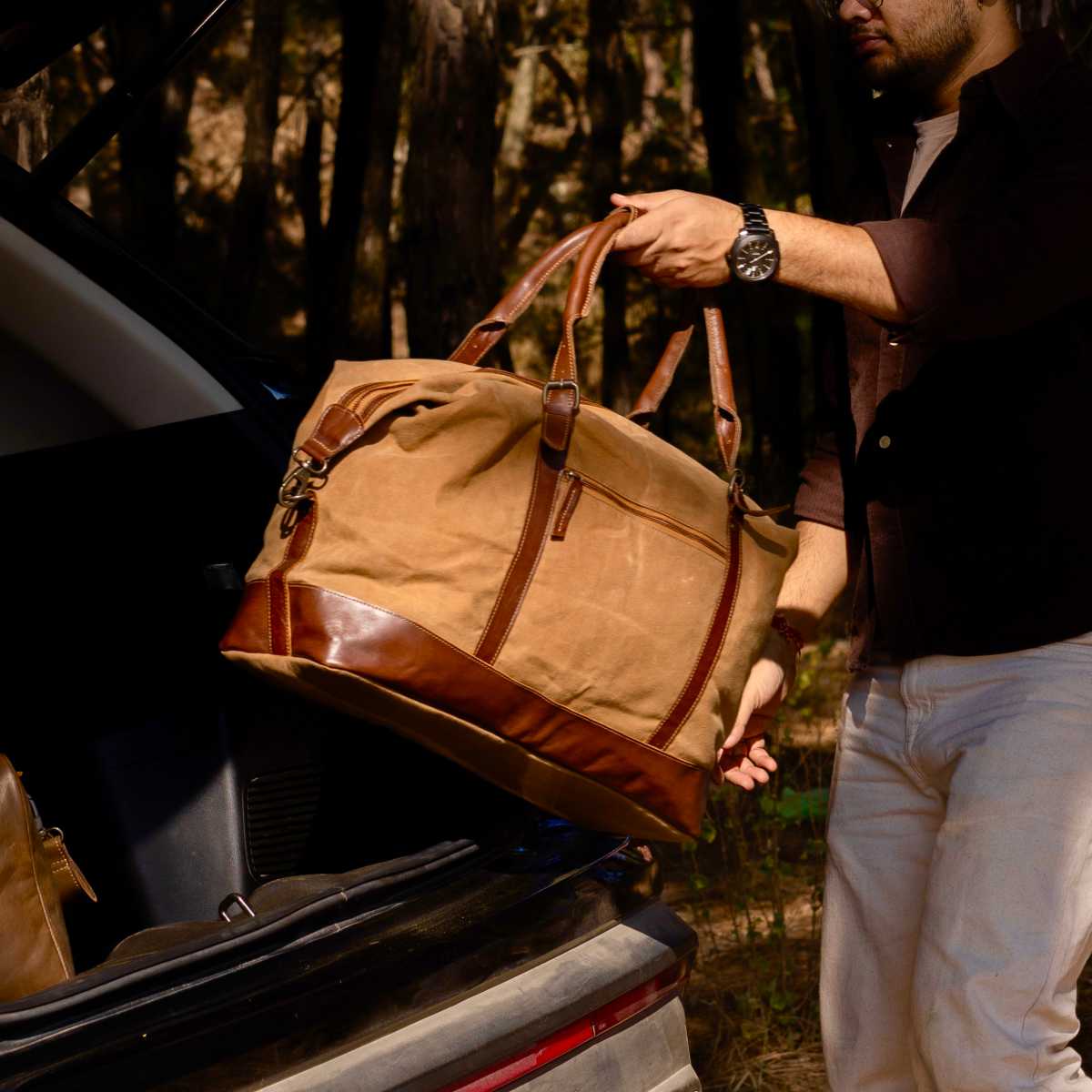 Brown Duffle Bag | Waxed Canvas