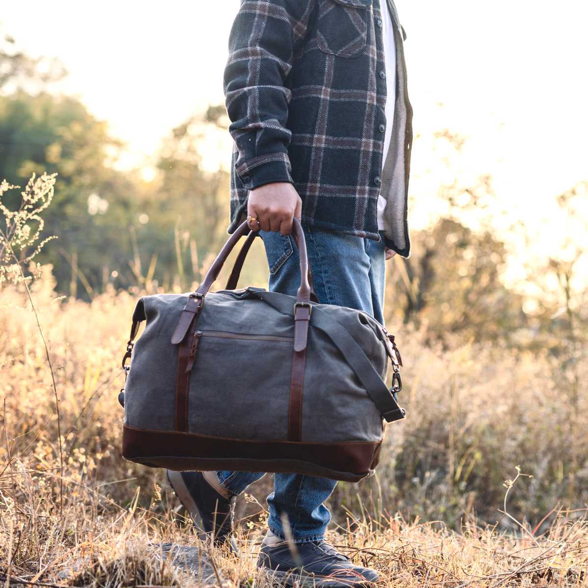 Grey Duffle Bag | Waxed Canvas