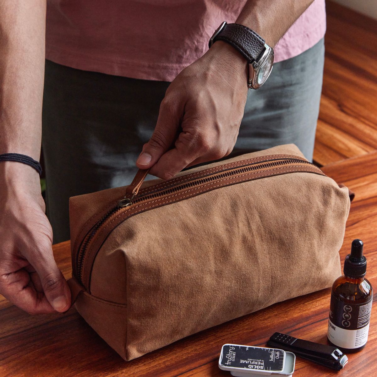 Brown Canvas Dopp Kit