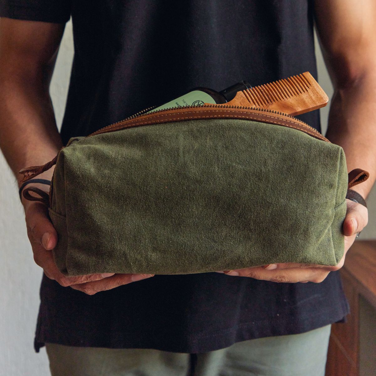 Olive Canvas Dopp Kit