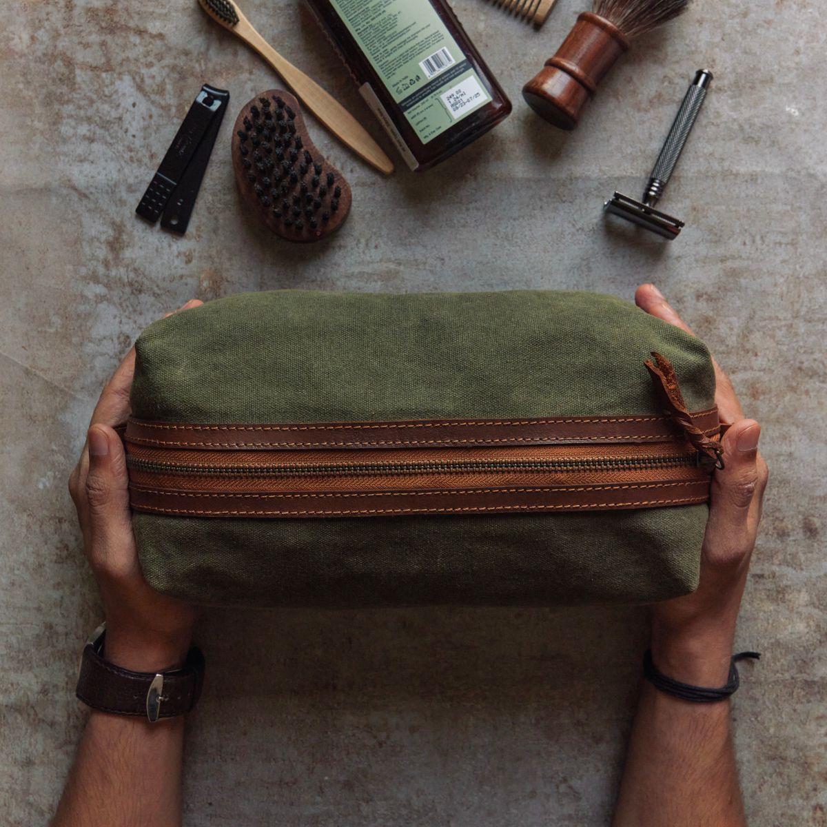 Olive Canvas Dopp Kit