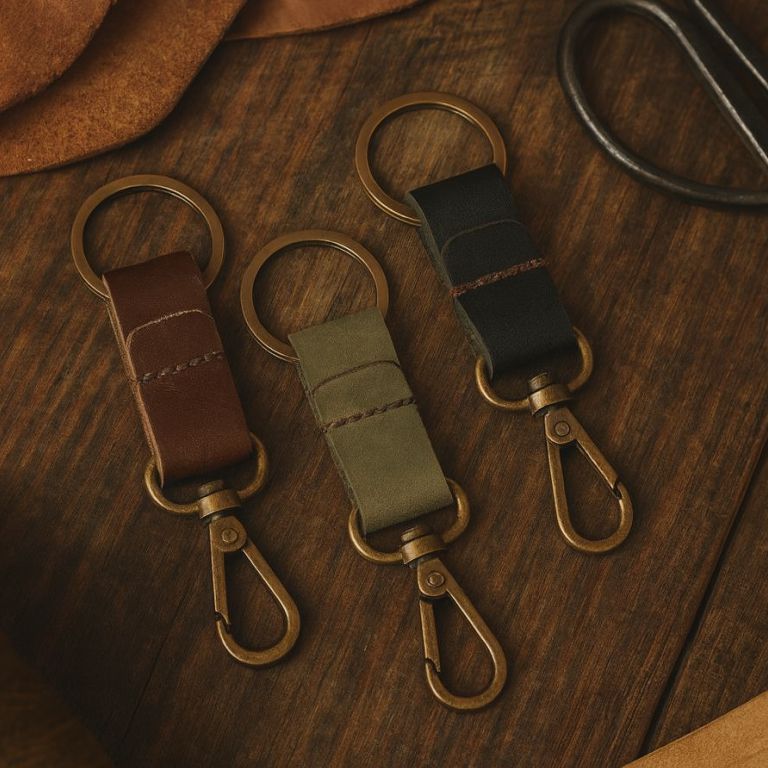 Dual Holder Leather Keychain