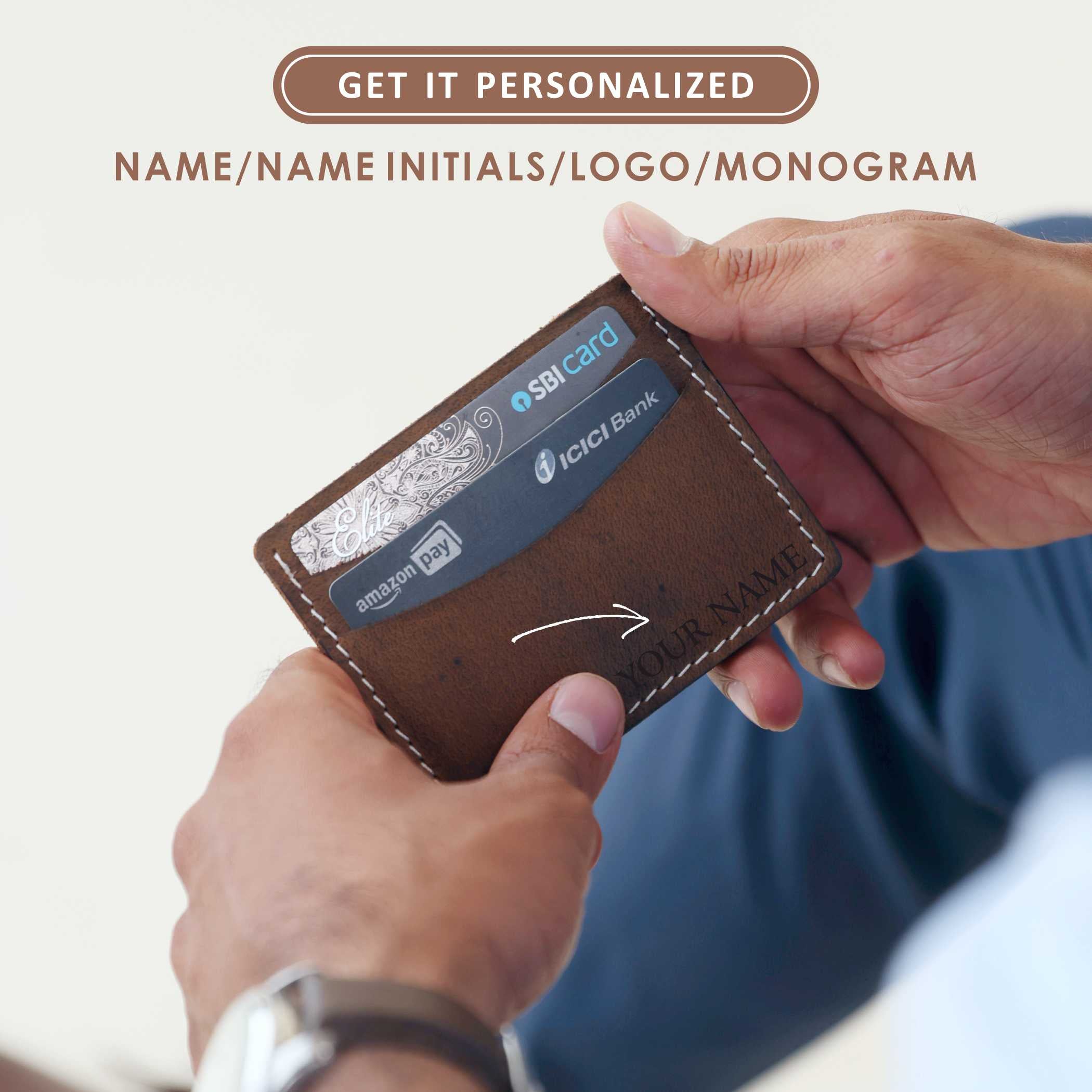 Brown Leather Card Holder with Folded Cash Slot