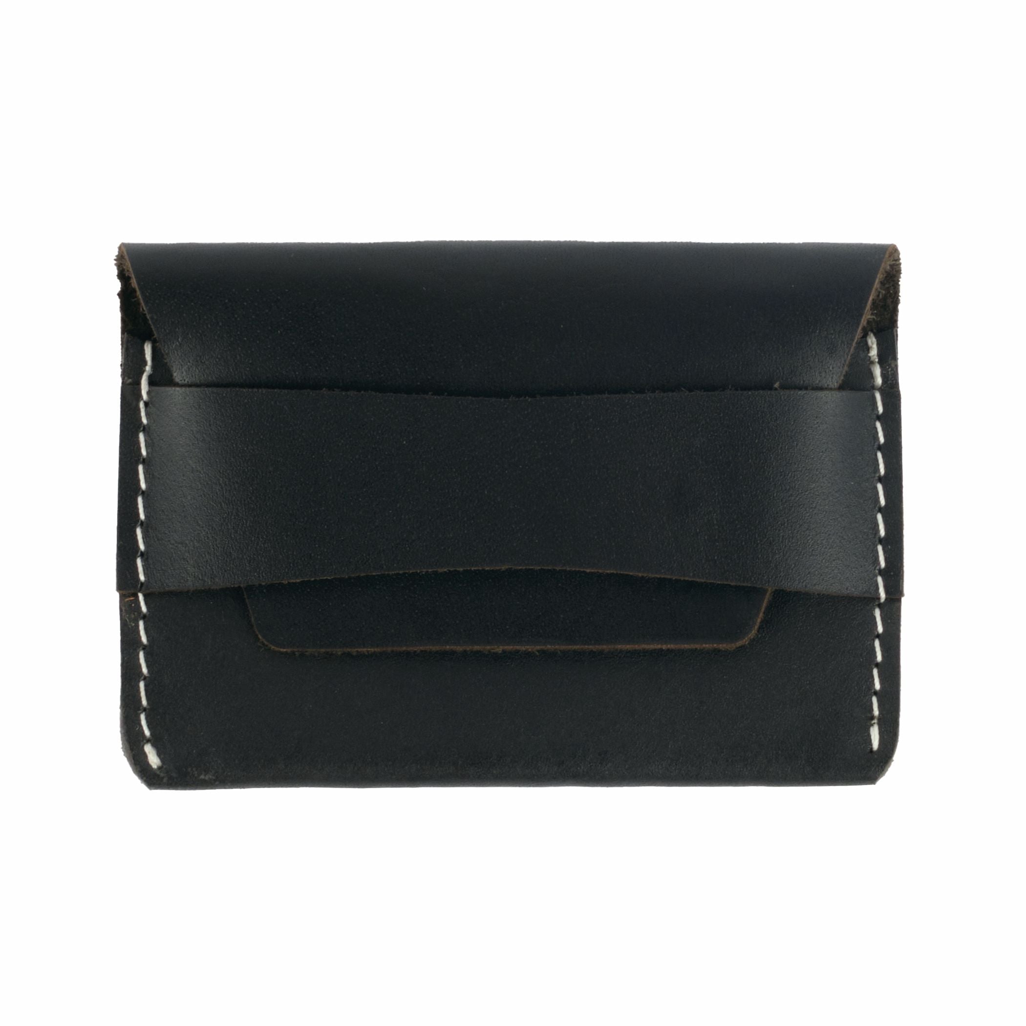 Black Leather Flap Wallet - Dpotli