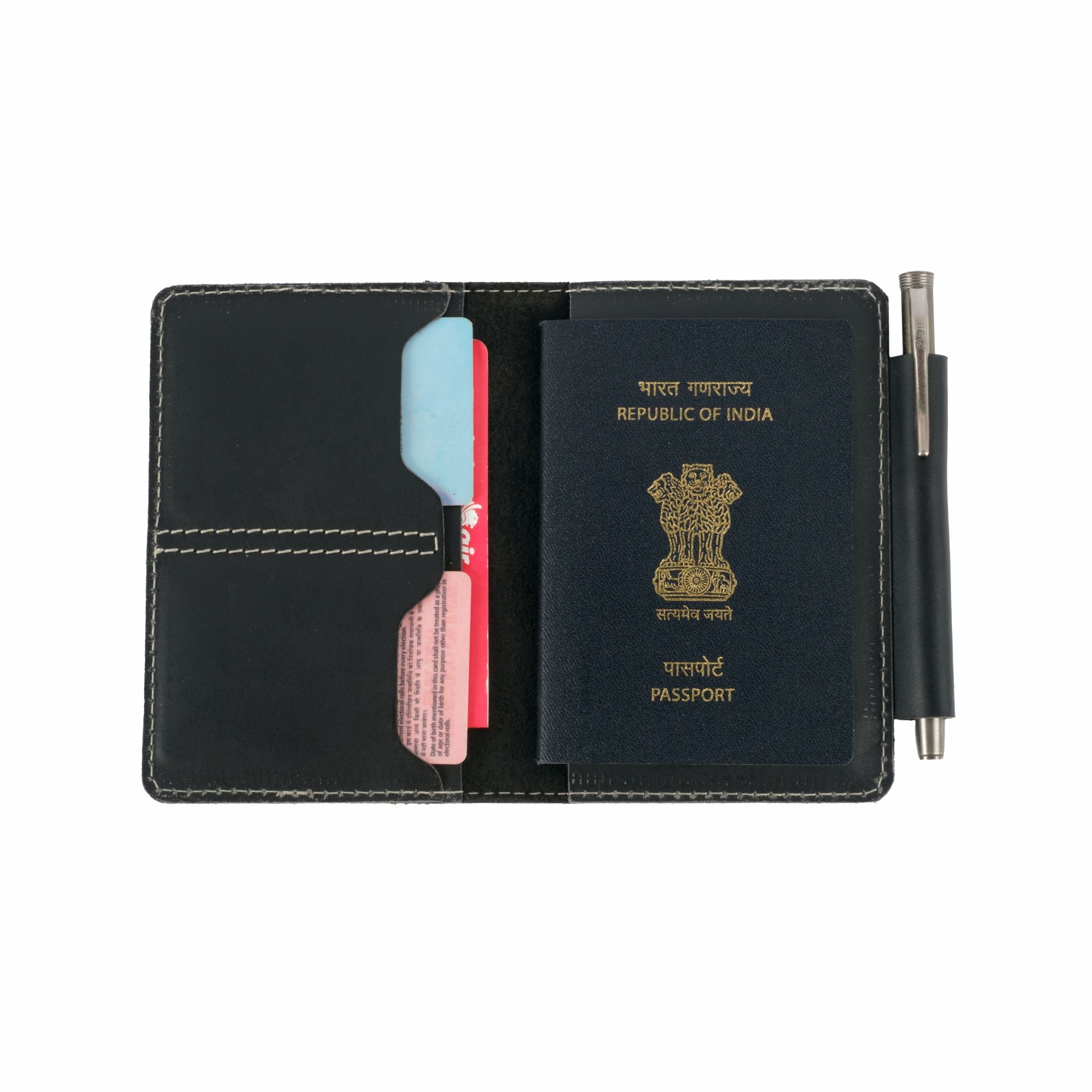 Black Leather Passport Cover - Dpotli