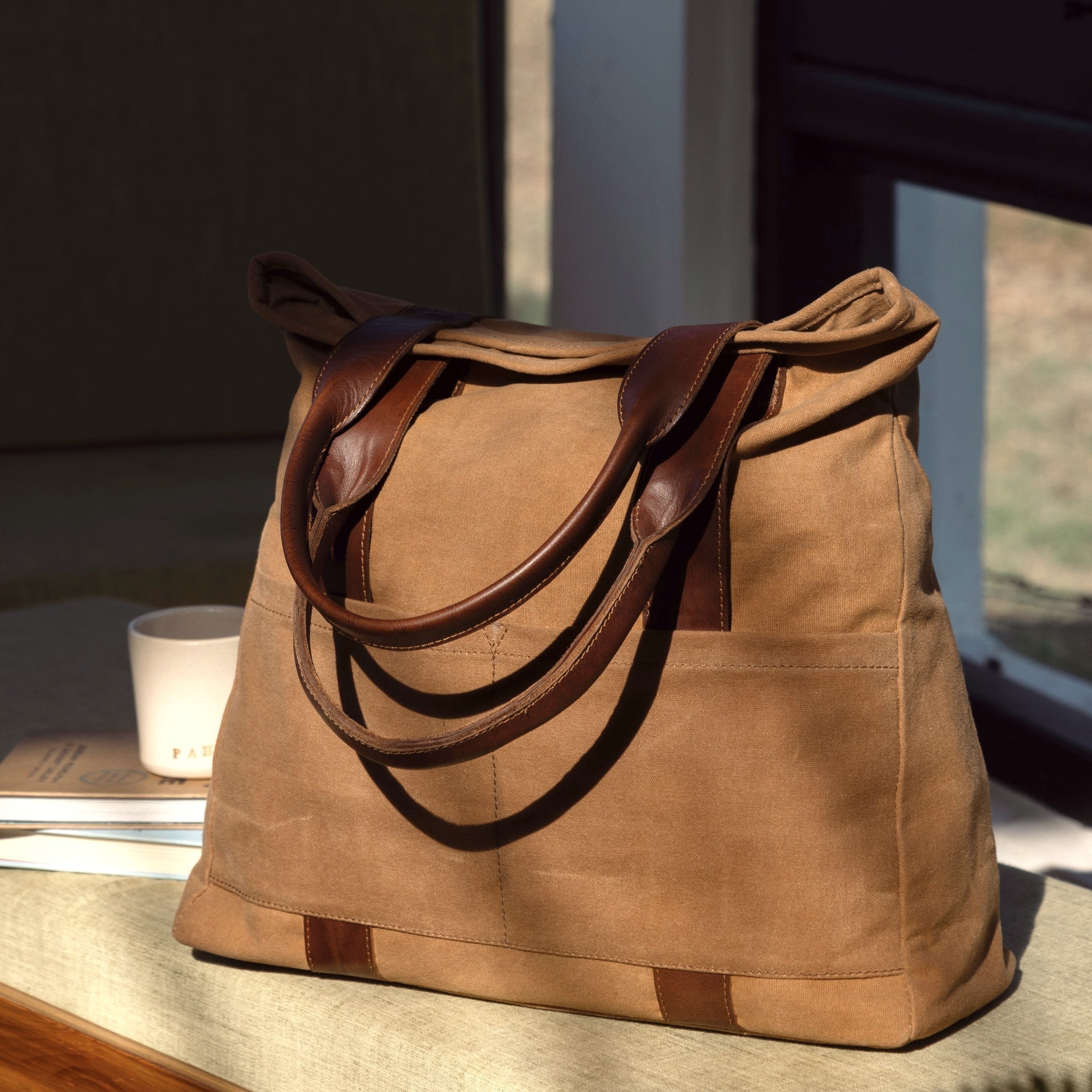 Brown Women Tote Bag | Waxed Canvas - Dpotli