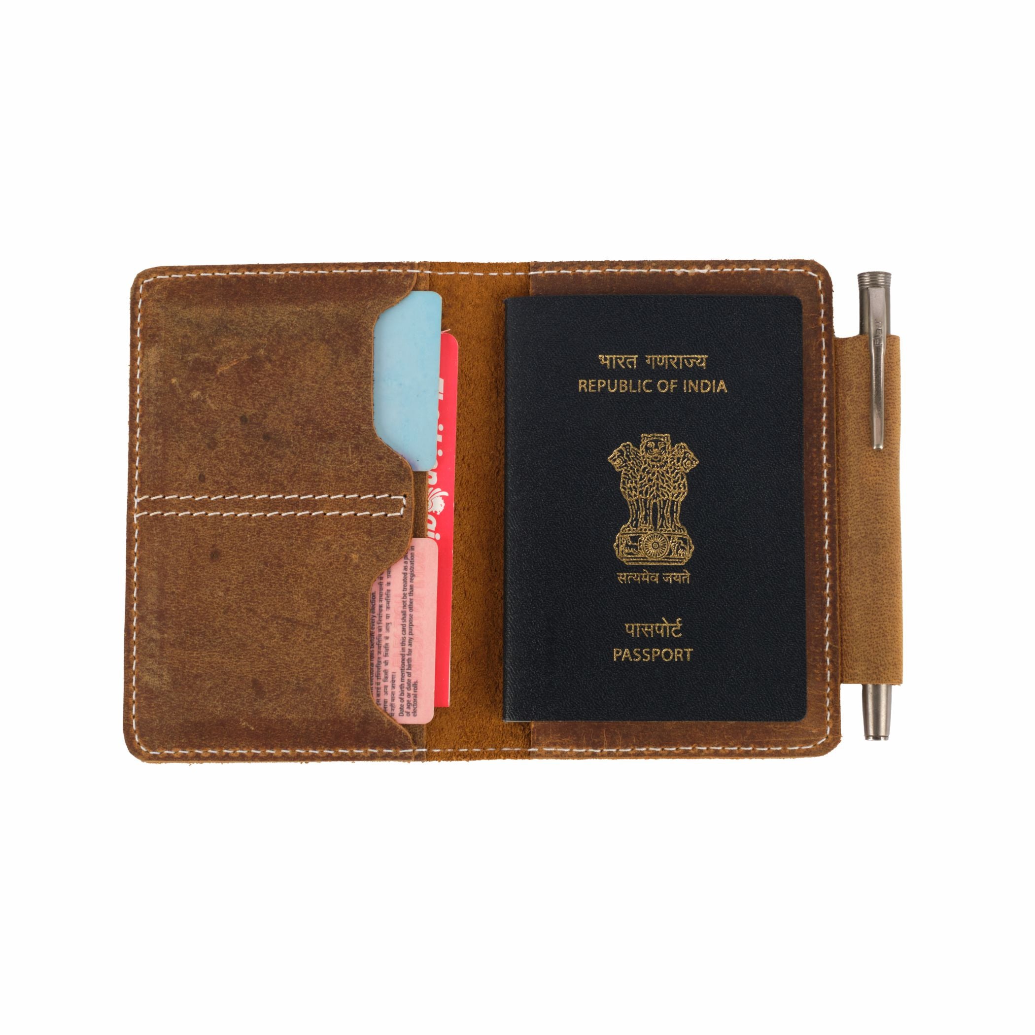 Tan Brown Leather Passport Cover - Dpotli