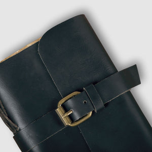 4x6 Antique Leather Journal with Belt Closure- Black Matte - Dpotli
