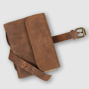 4x6 Antique Leather Journal with Belt Closure- Rustic Brown - Dpotli