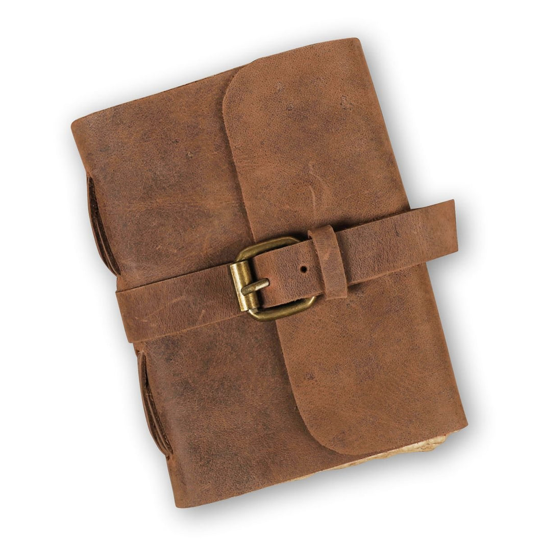 4x6 Antique Leather Journal with Belt Closure- Rustic Brown - Dpotli