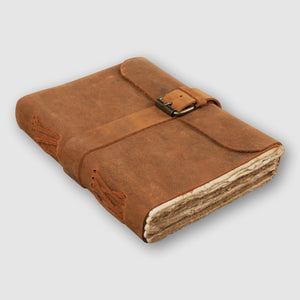 6x8 Antique Leather Journal with Belt Closure- Rustic Brown - Dpotli