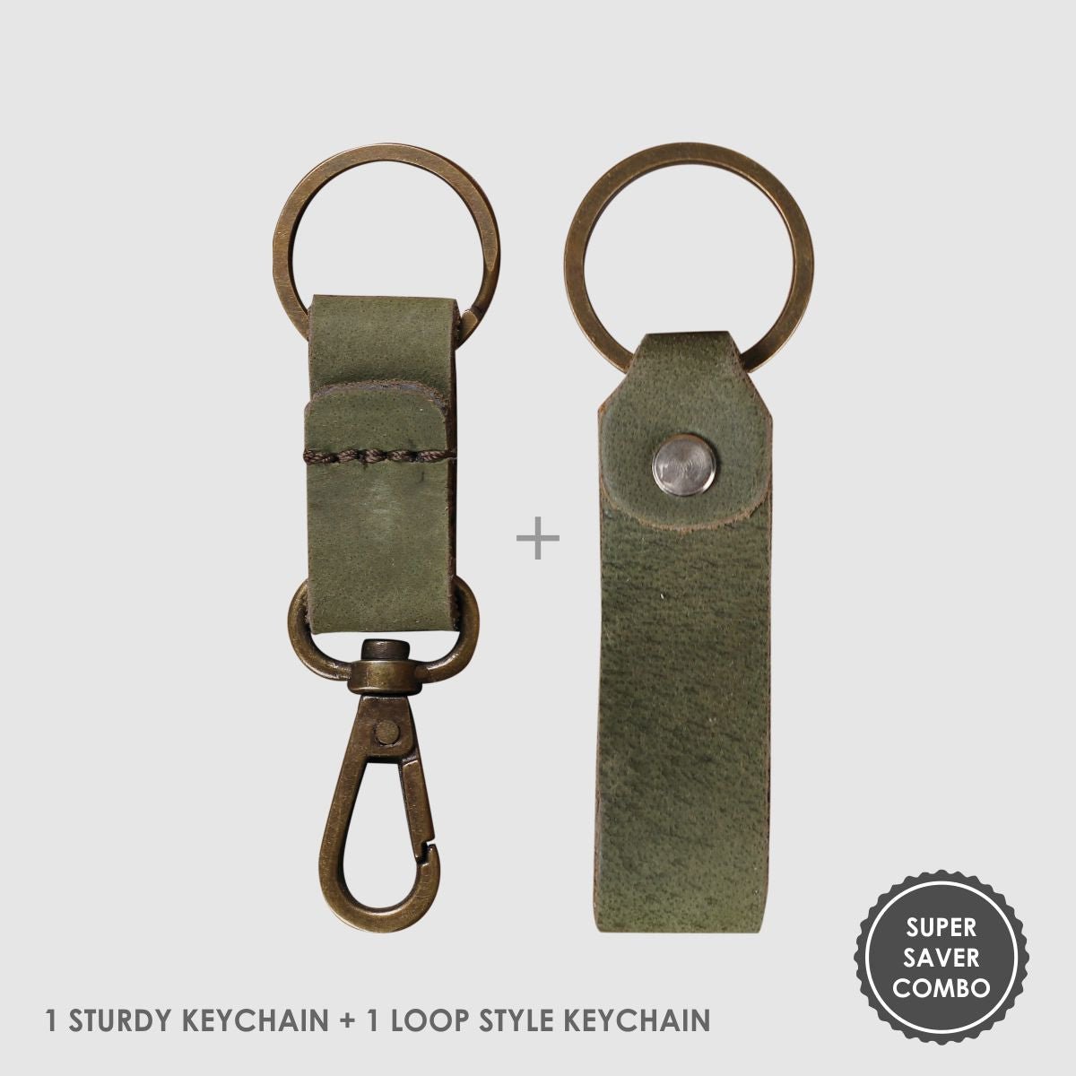 Leather Keychain Sturdy Style- Olive Green - Dpotli