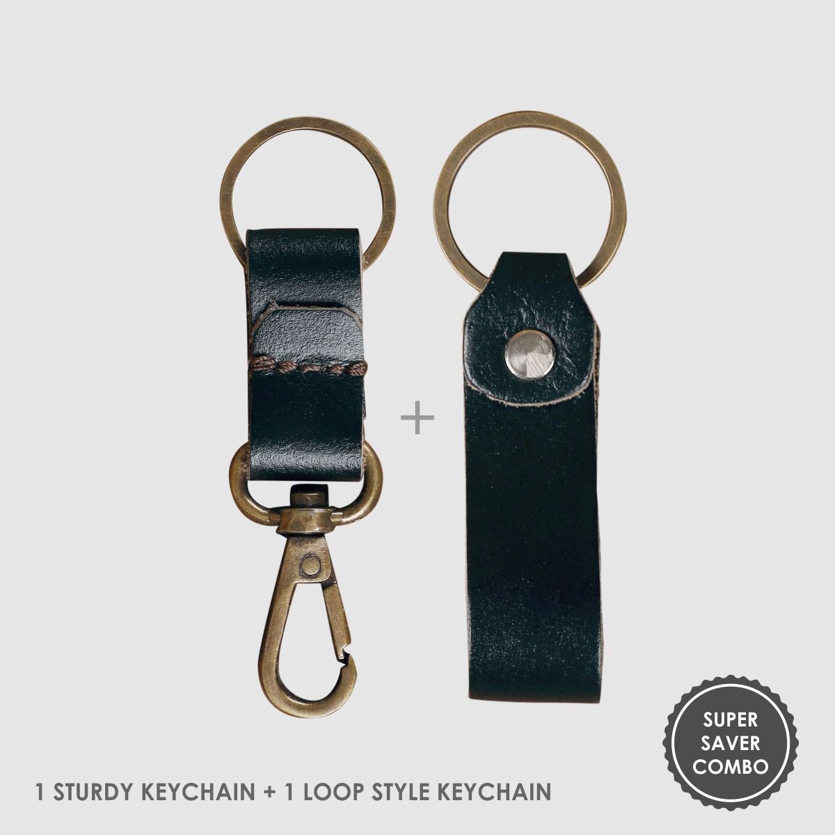 Leather Keychain Sturdy Style- Olive Green - Dpotli