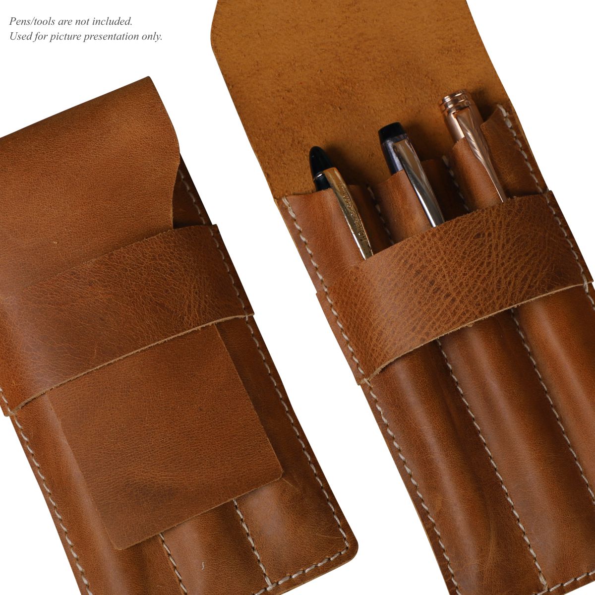 Pen Case with 3 Compartment- Chestnut Brown - Dpotli