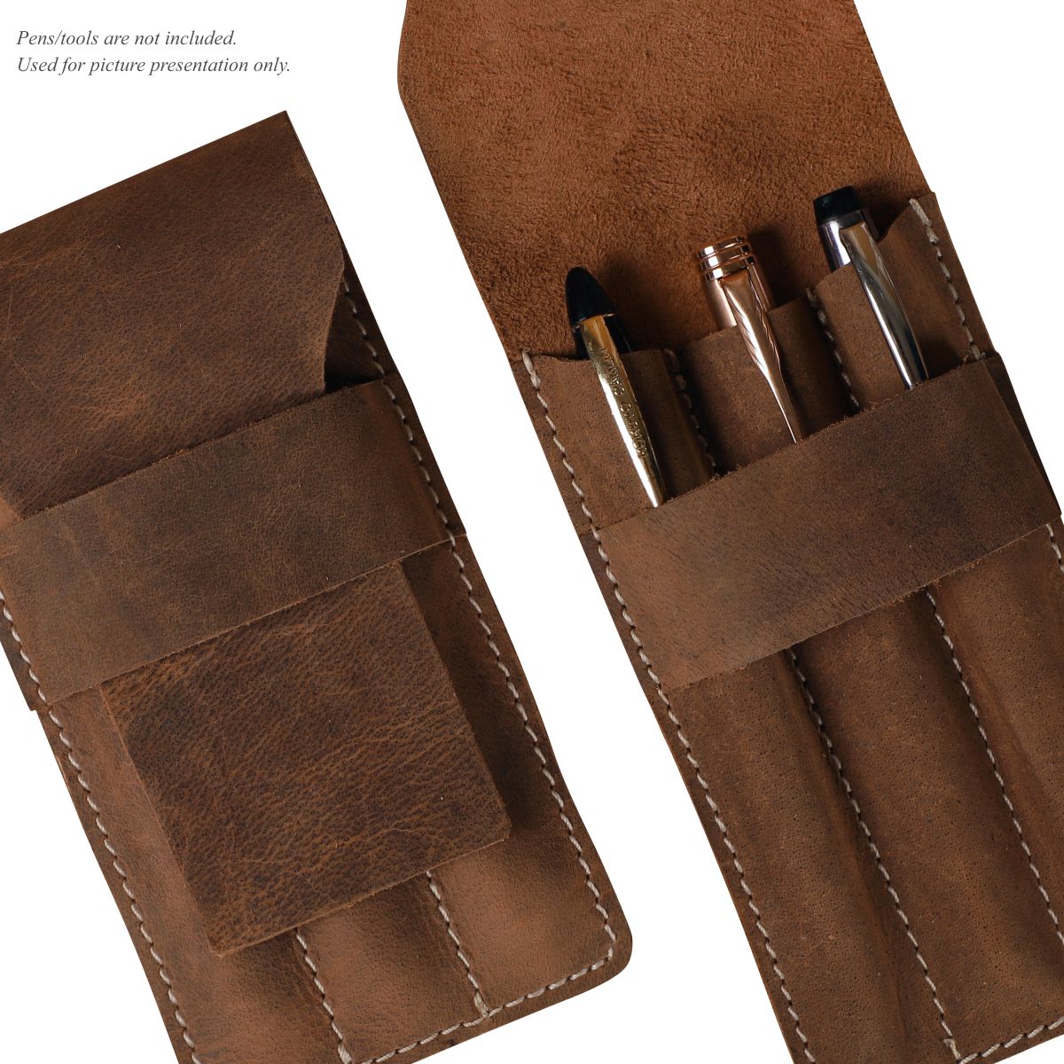 Pen Case with 3 Compartment- Rustic Brown - Dpotli