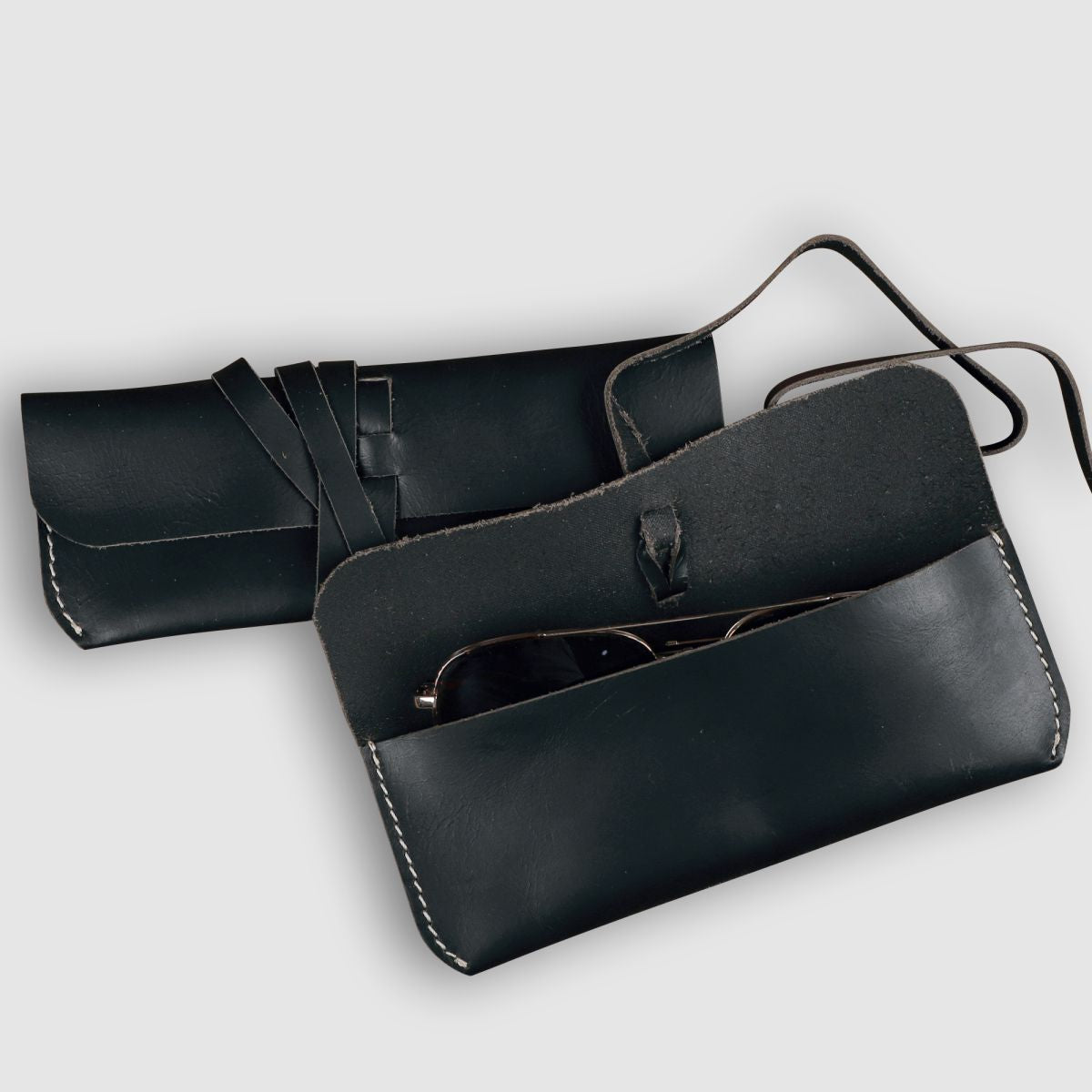 Unisex Leather Eyewear Case- Black Matte - Dpotli