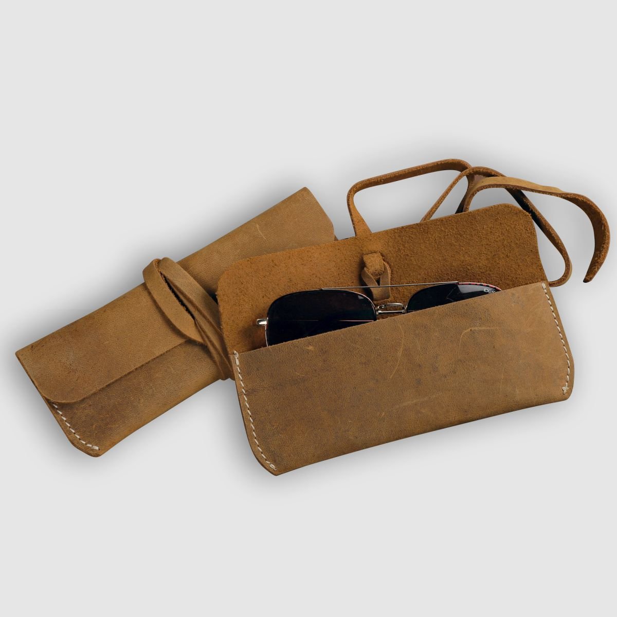 Unisex Leather Eyewear Case- Tan Brown - Dpotli