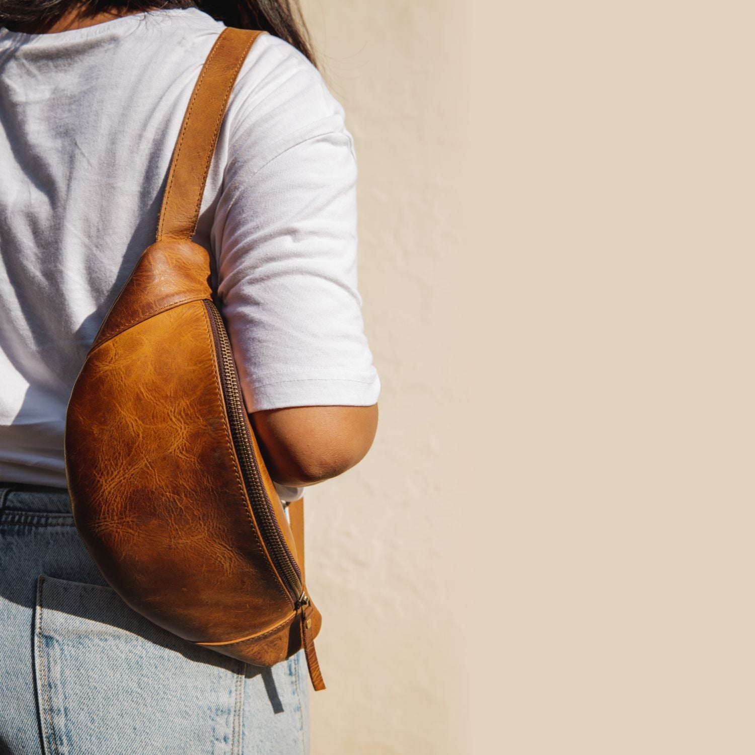 Unisex Leather Fanny Pack Black Matte - Dpotli