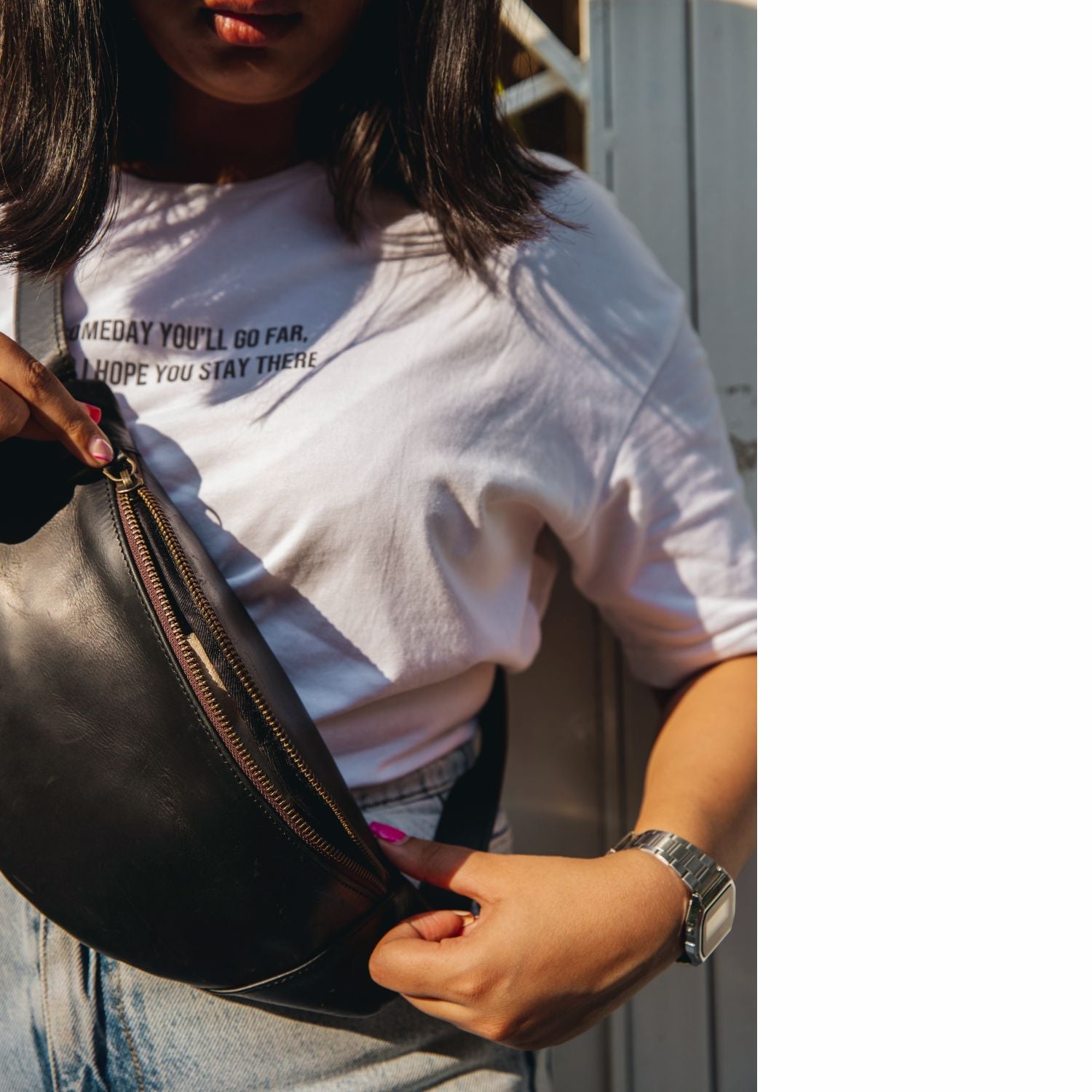 Unisex Leather Fanny Pack Black Matte - Dpotli